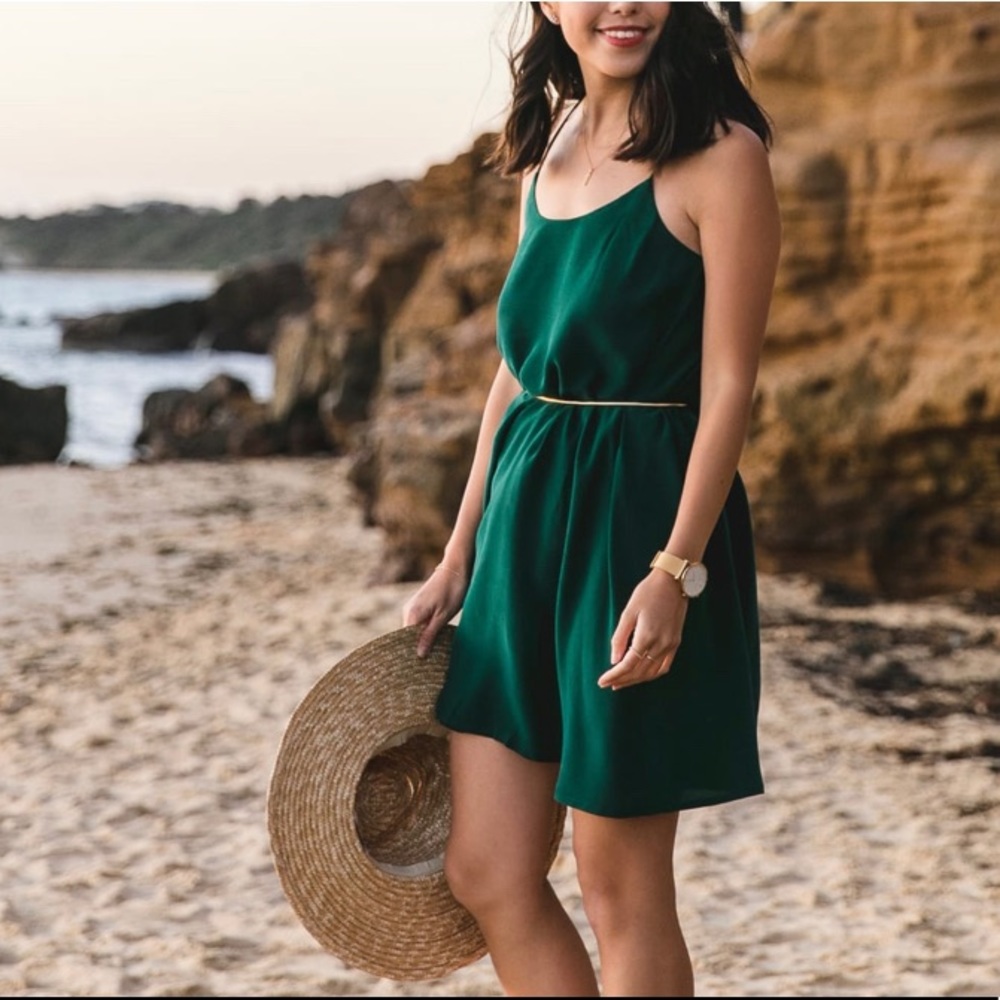āļø GRANA Luxury Lounge Silk Racerback Trapeze Slip Dress, Emerald, XXS - Picture 1 of 7